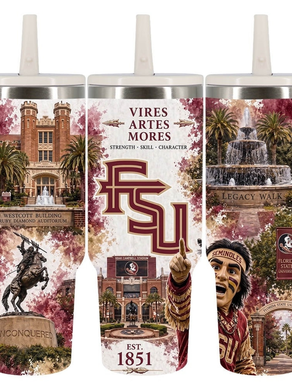 FSU Seminoles Garnet & Gold Travel Tumbler with Straw Lid